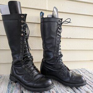 Black leather 7th Heaven Zachery tall boots by Fluevog.